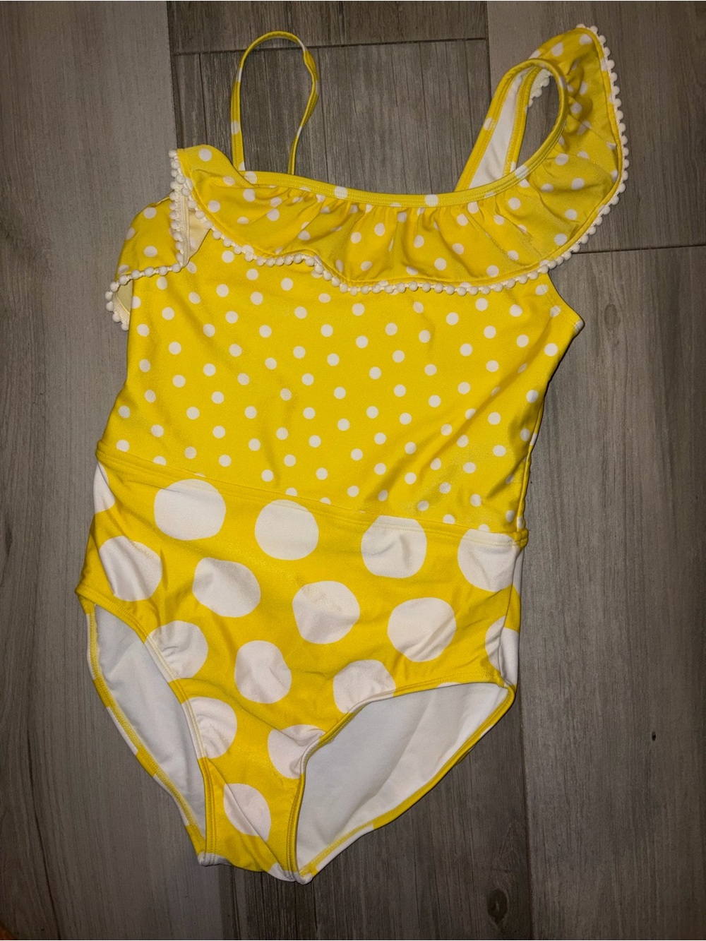 Cat & Jack Yellow and White Polka Dot One-Piece Swimsuit Girls Size 14/16